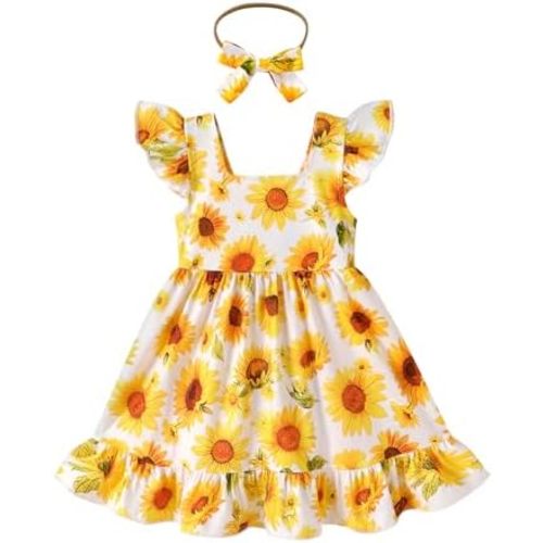 JEELLIGULAR Baby Girl Dresses Strawberry Sundress Toddler Infant Summer Clothes with Cute Bow Headband Playwear Outfits 3-24M