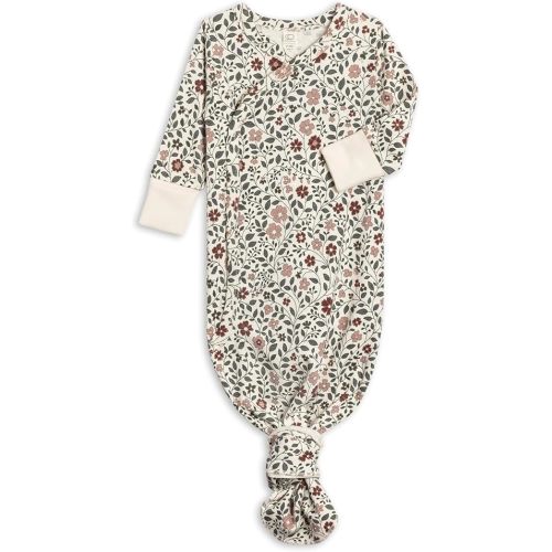 Colored Organics Baby 100% Organic Cotton Newborn Knotted Gown - Infant Indy Kimono Wrap Front Tie Knot with Mitten Cuffs