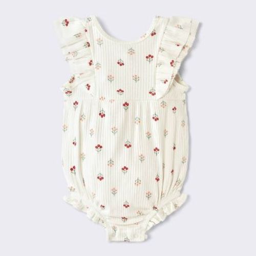 Baby Girls' Floral Ruffle Tank Romper - Cloud Island™ Off-White 0-3M