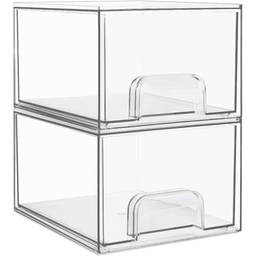 Vtopmart 4 Pack Small Clear Stackable Storage Drawers,Acrylic Bathroom Makeup Organizer,Plastic Storage Bins For Vanity, Undersink, Kitchen Cabinets, Pantry, Home Organization