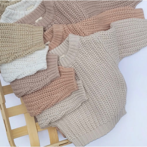 Chunky Knit Braided Cotton Baby Kids Sweater – Olive and Cradle - Color Olive, 3-6M