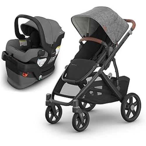 UPPAbaby Vista V3 Stroller + Mesa V3 Car Seat Travel System Combo – Toddler Seat, Bumper Bar, Bug and Rain Shields, Car Seat Base, and Infant Insert Included – Greyson (Charcoal Mélange)