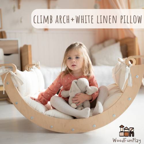 Montessori Climbing Arch, Climb Arch with Pillow, Toodler Climber Arch with bow, Kletterbogen mit Kissen, Bogenwippe, Montessori Cube Rocker