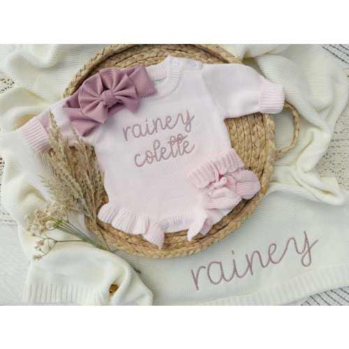 Personalized Baby Girl Newborn Outfit | Pink Sweater Bubble Romper Bab – Wonderfully Made