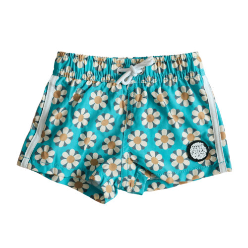 Flower Retro Blue Swim Trunks