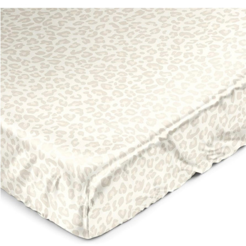 Sweet Jojo Designs Shabby Chic Animal Print Girl Baby Satin Fitted Crib Sheet Infant Newborn Nursery Toddler Bed Room Standard Mattress Ivory Beige Taupe Leopard Cheetah Pattern Elegant Gold Off White