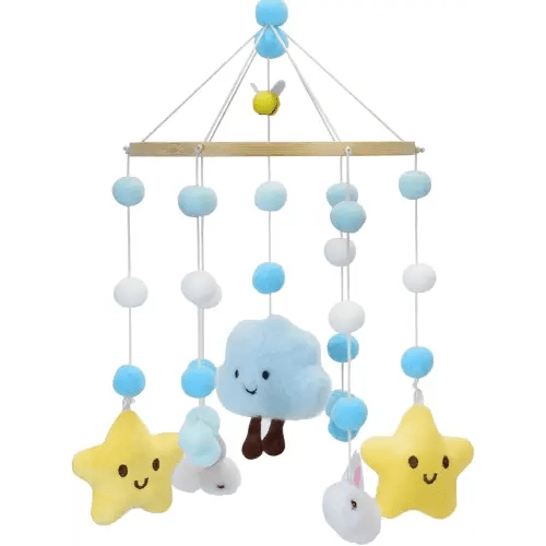 Baby Crib Mobile Decor -Bees, Flowers,Clouds,Stars and Rabbits, Crib Nursery Mobile for Baby Nursery Decor Soothe BabyShower Set for Infant Bedroom Hanging Decoration (Blue3)