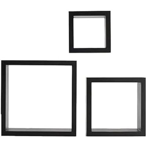 Melannco Floating Wall Square Cube Shelves for Bedroom, Living Room, Bathroom, Kitchen - Wood, Set of 3, Black