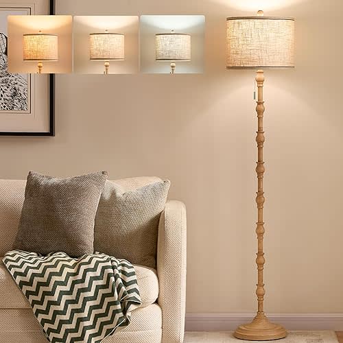 63.5'' Floor Lamps for Living Room, Farmhouse Floor Lamp for Bedroom with 3 Color Temperatures, Vintage Standing Lamps for Living Room, Living Room Light, Chain Switch, Bulb Included, Cream