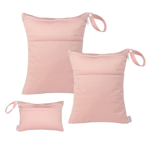ALVABABY 3pcs Baby Cloth Diaper Wet/Dry Bags|Waterproof Reusable with Two Pockets|Travel, Beach, Pool, Daycare, Soiled Baby Items,Yoga,Gym Bag for Swimsuits or Wet Clothes (3 pcs in SML, Pink) 3L-B19