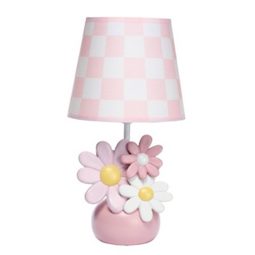 Lambs & Ivy Daisy Dreams Hand-Painted Pink Floral Lamp with Shade and LED Bulb