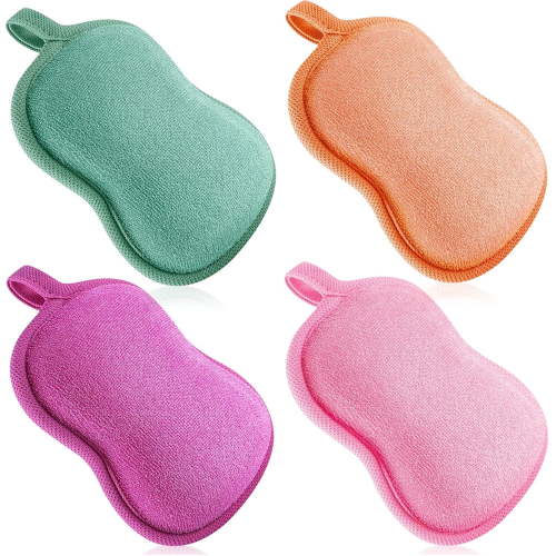 KEINXS 4 Pieces Baby Bath Sponge Soft Absorbent Sponge for Kids, Babies, Men and Women (Red, Purple, Green, Orange)