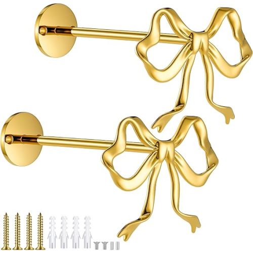 Blulu 2 Pcs Large Metal Bow Curtain Holdbacks Gold Wall Mounted Bow Curtain Hold Backs Curtains Modern Gold Holders for Living Room Bedroom Office Home