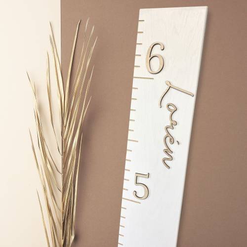 Growth Chart Ruler 3D, Wooden Measuring Stick for Kids, Giant Wall Ruler, Height Board in White