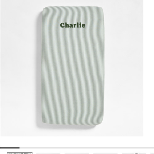 Personalized Supersoft Pine Green Striped 100% Organic Cotton Gauze Baby Crib Fitted Sheet