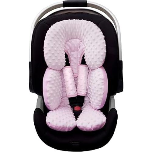 Pro Goleem Infant Car Seat Head Neck Body Support, Ultra-Soft Minky and Microfiber Car Seat Strap Pads, Perfect for Stroller, 2-in-1 Reversible, Girls, Pink