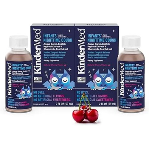 KinderMed Infants' Nighttime Cough, Organic Agave Syrup, Chamomile Tea Extract, No Dyes, No Artificial Flavors or Sweeteners, 2 Months+, Natural Cherry Flavor, 2 fl. oz (Pack of 2)