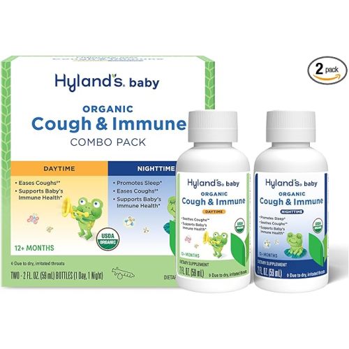Hyland's Baby Organic Cough Syrup and Immune Support Day and Night Combo Pack, Eases Coughs, Supports Immunity, Promotes Sleep, Two 2 Fl Oz. Bottles (4 fl oz)