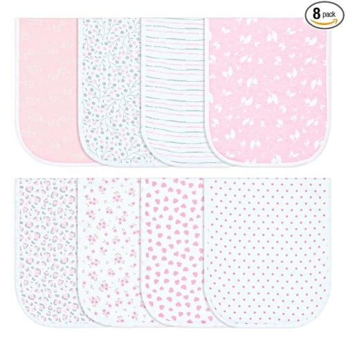 Hakochia Burp Cloths for Baby Boy & Girl Organic Cotton Large Unisex Burp Clothes Extra Absorbent Soft Neutral Burping Rags Spit Up Cloth Sets for Newborns 8 Pack