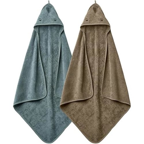 Baby Hooded Towel – Organic Cotton Baby Bath Towels, 32" x 32" Super-Soft and Absorbent Baby Towels for Newborn 2-Pack (Towel Dino Green Moss/Dino Tradewinds)