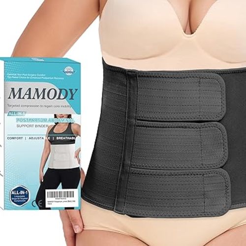 Postpartum Belly Band abdominal Binder for Natural Delivery & C-Section, Adjustable Compression Wrap, Abdominal Support Belt (Black, Large)