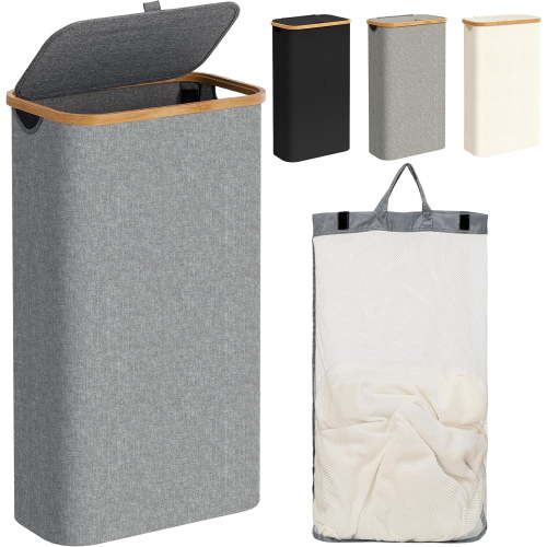 HBlife 63L Slim Laundry Hamper with Lid and Inner Removable Bag, Gray
