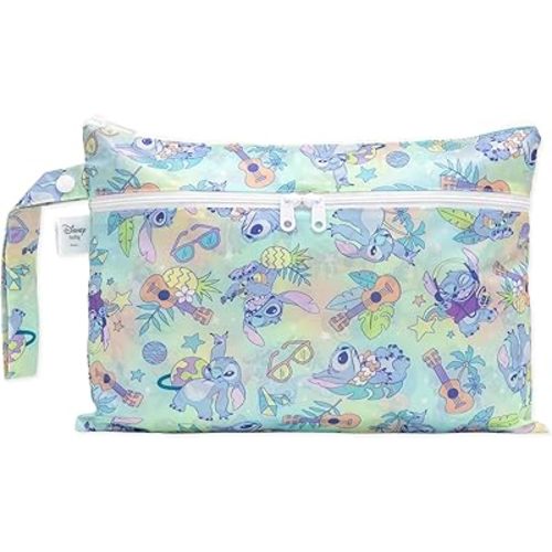 Bumkins Disney Waterproof Wet Dry Clutch Bag for Baby, Travel, Swim Suit, Cloth Diapers, Pump Parts, Pool, Gym Clothes, Toiletry, Strap to Stroller, Daycare, Zip Reusable Bag, Packing Pouch, Stitch