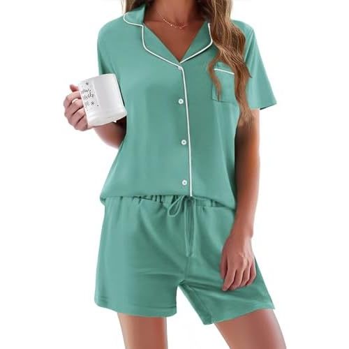 Ekouaer Pajamas Set for Women Short Sleeve Sleepwear Button Down Pjs Soft 2 Piece Lounge Sets XS-XXXL