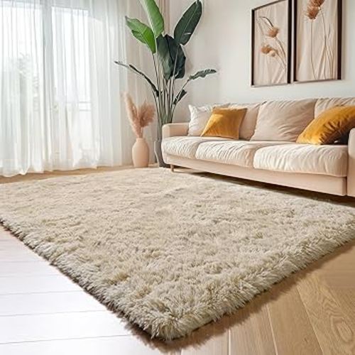 Amdrebio Beige Area Rugs for Bedroom Kids Room, 5x7 Fluffy Plush Shag Furry Cute Rug for Living Room Decor Aesthetic, Soft Shaggy Fuzzy Neutral Tan Carpet for Teens Baby Nursery Playroom Preppy Dorm