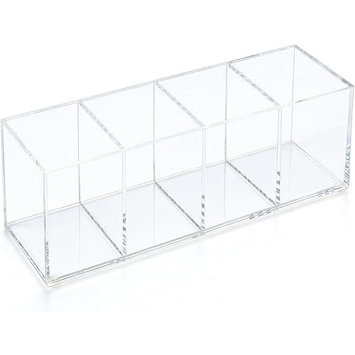 Clear Acrylic 4-Compartment Organizer Box, Large (8.7" × 3.0" × 3.7") – Handcrafted, Eco-Friendly, Minimal Packaging Home Storage Organizer
