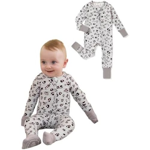 PATPAT Organic Cotton Baby Footie Pajamas with Two-Way Zipper & Fold-Over Mittens, Soft Stretchy Romper for Newborn Boy Girl