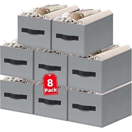 Criusia Large Storage Baskets for Organizing -8 Pack Fabric Storage Bins for Clothes, Home Closet Organizers and Storage Baskets for Shelves, 16x12 Foldable Storage Cubes for Blanket Toys Comforter