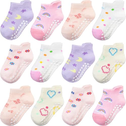 Baby Toddler Socks Grip Non Slip Boys Girls Kids Cotton 12 Pack Ankle Socks