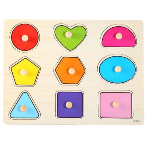 Montessori Toy Multiple Color Baby Puzzle With Board Knob Preschool Wooden Puzzles Wooden Shape Peg Puzzles Geometric Shape Puzzle For Infant Toddlers 1-3