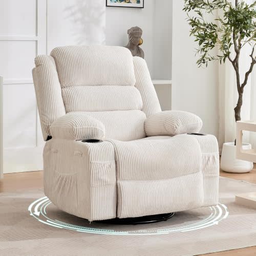 Garvee Rocking Recliner Chair for Adults Wide 360° Swivel Rocker Recliner | Recliner with Cup Holder Nursery Glider with Upholstered Deep Seat Lazy boy Chair for Living Room