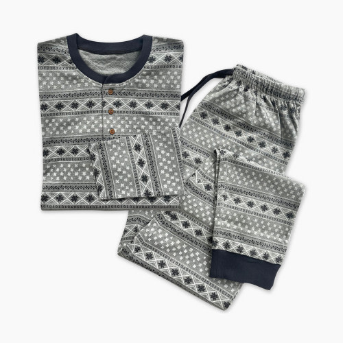 Honest Baby Clothing Mens Heather Grey Fair Isle "Fam Jam" 2 Piece Set Matching Family Pajamas - Heather Grey Fair Isle/ Blackened Pearl, Xl