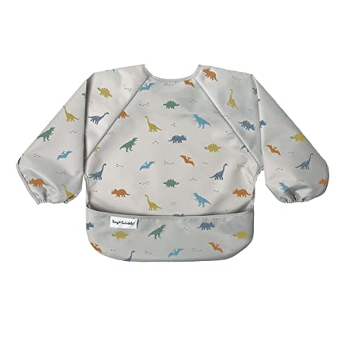Tiny Twinkle Mess Proof Baby Bib|Waterproof Smock Bib for Eating,Machine Washable Full Sleeve with Pocket(Dinosaur, Small 6-24 Months)