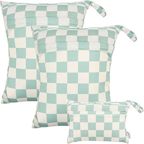 ALVABABY 3 pcs Cloth Diaper Wet Dry Bags Waterproof Reusable with Two Zippered Pockets Travel Beach Pool Daycare Soiled Baby Items Yoga Gym Bag for Swimsuits or Wet Clothes Small Medium Large 3L-SML16