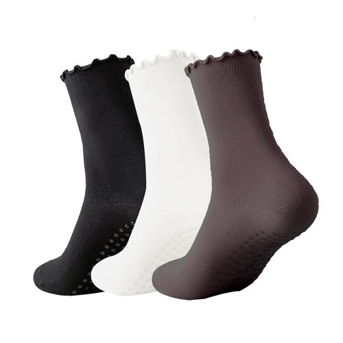 3 Pairs Pilates Socks with Grips Non-slip Ruffle Yoga Sock Grip Sock for Women