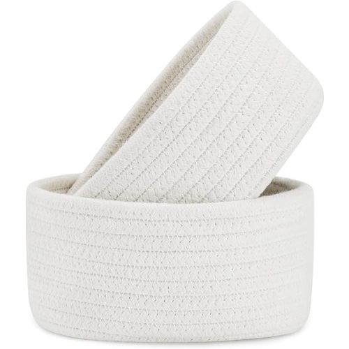 【2 Pack】 ABenkle Small Storage Baskets, Natural Cotton Rope Woven Baskets for Organizing, Tiny Oval Storage Easter Baskets, Small Basket, Cat Dog Toy Baskets, Bathroom Organization Bin
