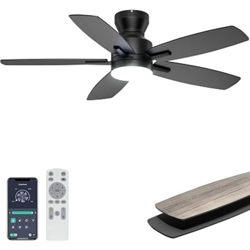 Ohniyou 42'' Low Profile Ceiling Fan with Lights, Remote/APP Control, Black