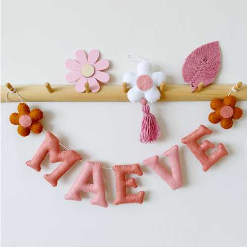 Felt Name Garland: Custom Kids Bedroom Decor with Flowers