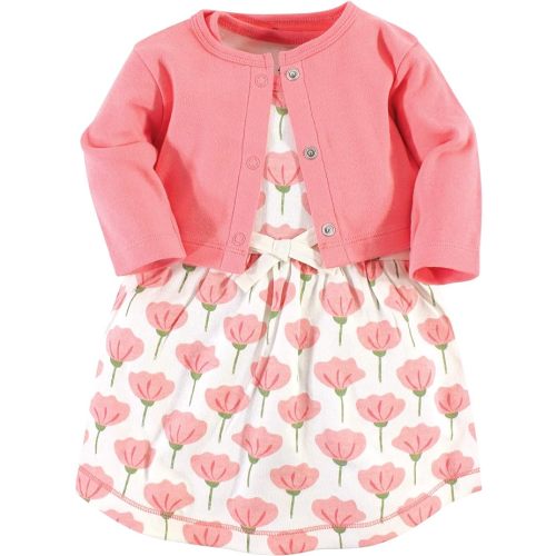 Touched by Nature Infant Toddler Girls Organic Cotton Dress and Cardigan, Rainbows Sunshine