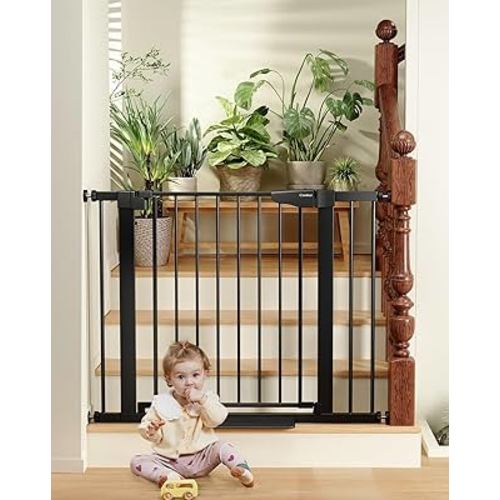Cumbor 29.7"-40.6" Baby Gate for Stairs, Mom's Choice Awards Winner-Dog Gate for Doorways, Pressure Mounted Self Closing Pet Gates for Dogs Indoor, Durable Safety Child Gate with Easy Walk Thru Door