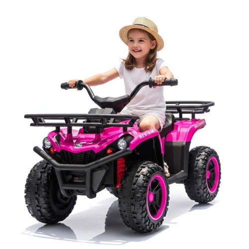 24V 80W*2 Kids Ride On ATV Cars, Ride on Toys with Front and Rear Storage Racks, Electric Car for kids with Crash Bars, Toddler Car with Bluetooth, MP3 Music Playback for Boys Girls 3-5, Pink