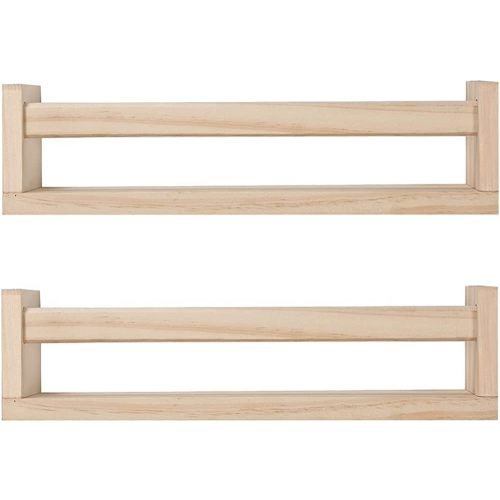 Amy Dceom Nursery Book Shelves Set of 2, Wood Floating Book Shelves for Kids Room, Rustic Baby Nursery Shelf Decor for Bedroom, Living Room (Natural)