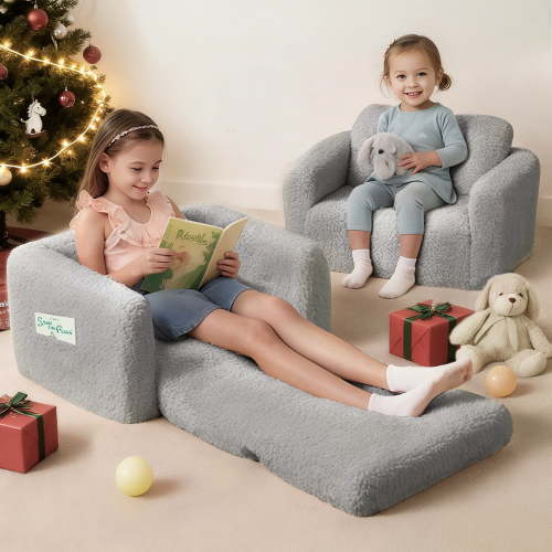 Kids Sofa,Foldable 2 in 1 Kids Couch,Toddler Chair Baby Convertible Sofa for Boys and Girls ,Gray