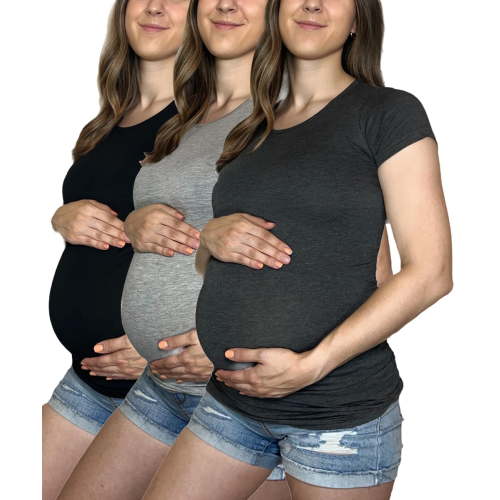 Womens 3 Pack Maternity Short Sleeve Shirt Ruched Side Cozy Pregnancy Tops