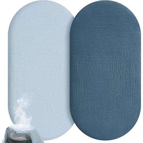 Muslin Bassinet Sheets Boy Girl, 100% Cotton Fitted Bassinet Sheet Set 2 Pack Bassinet Mattress Sheets Universal Fit for Rectangle, Round, Oval, Hourglass Mattress, Soft Breathable