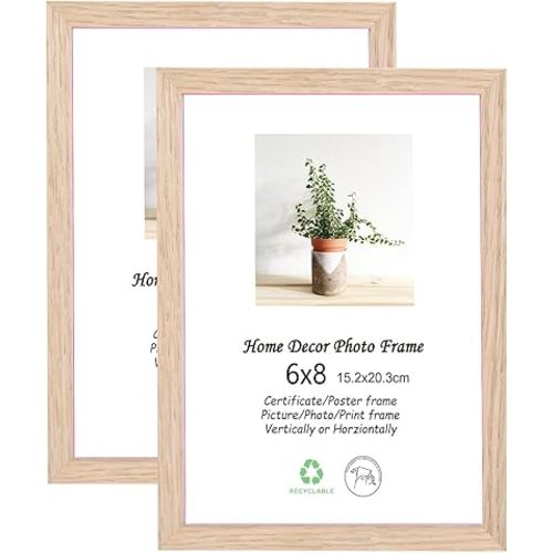 LYYYXGYP 6x8 OAK Wood Picture Frame 2 Pack 8x6 Wooden Photo Frame Poster Frame with Plexiglass for Wall Hanging and Tabletop Display